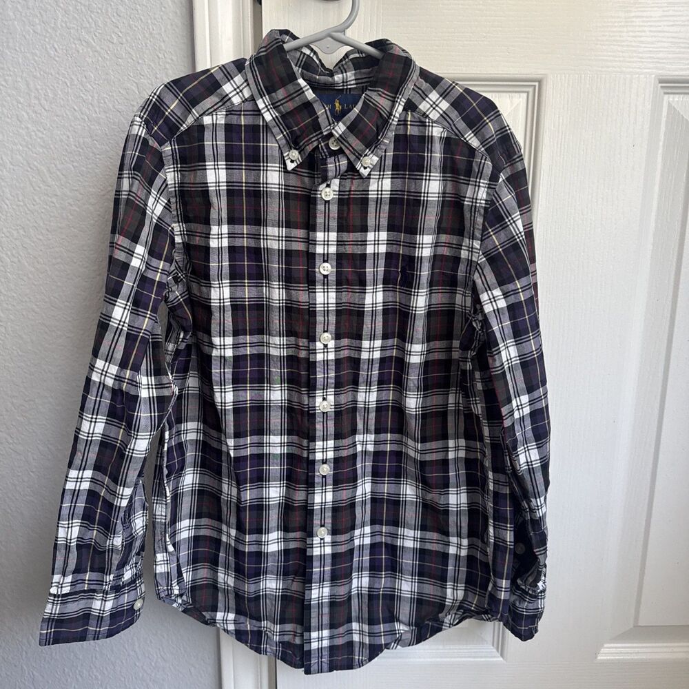 Ralph Lauren Plaid Button Down Shirt Long Sleeve Purple Black Red Boys 8